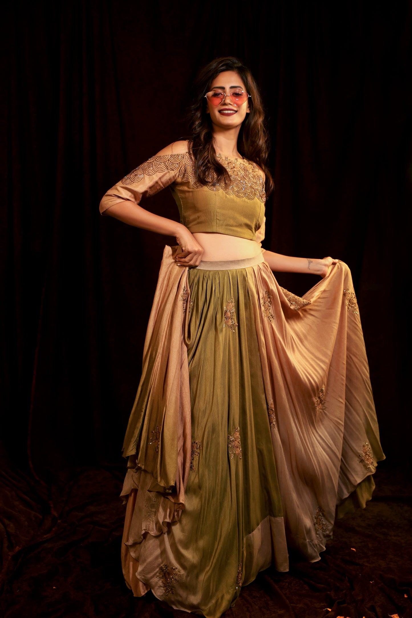 Olive & Gold Skirt Set