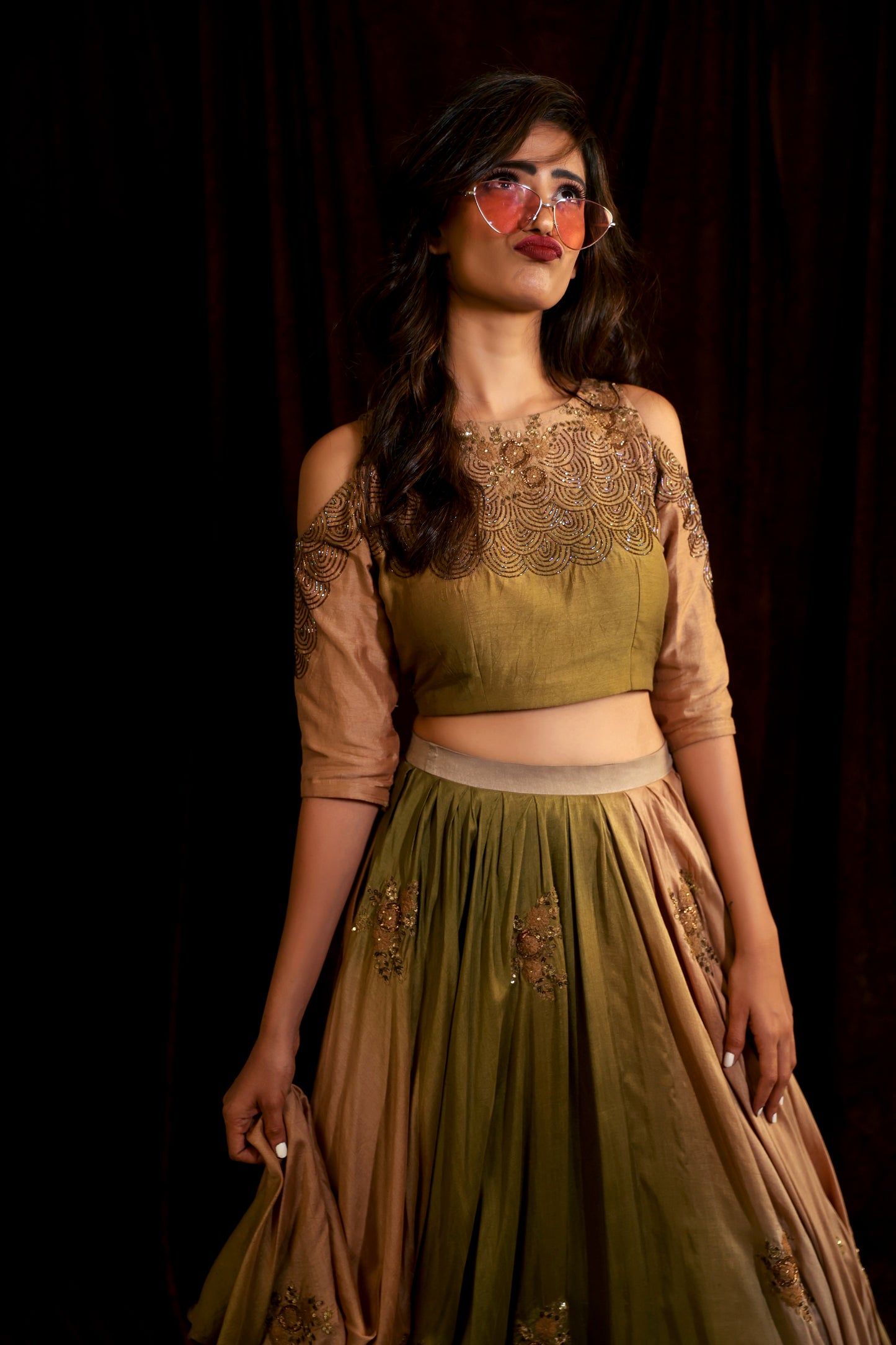 Olive & Gold Skirt Set