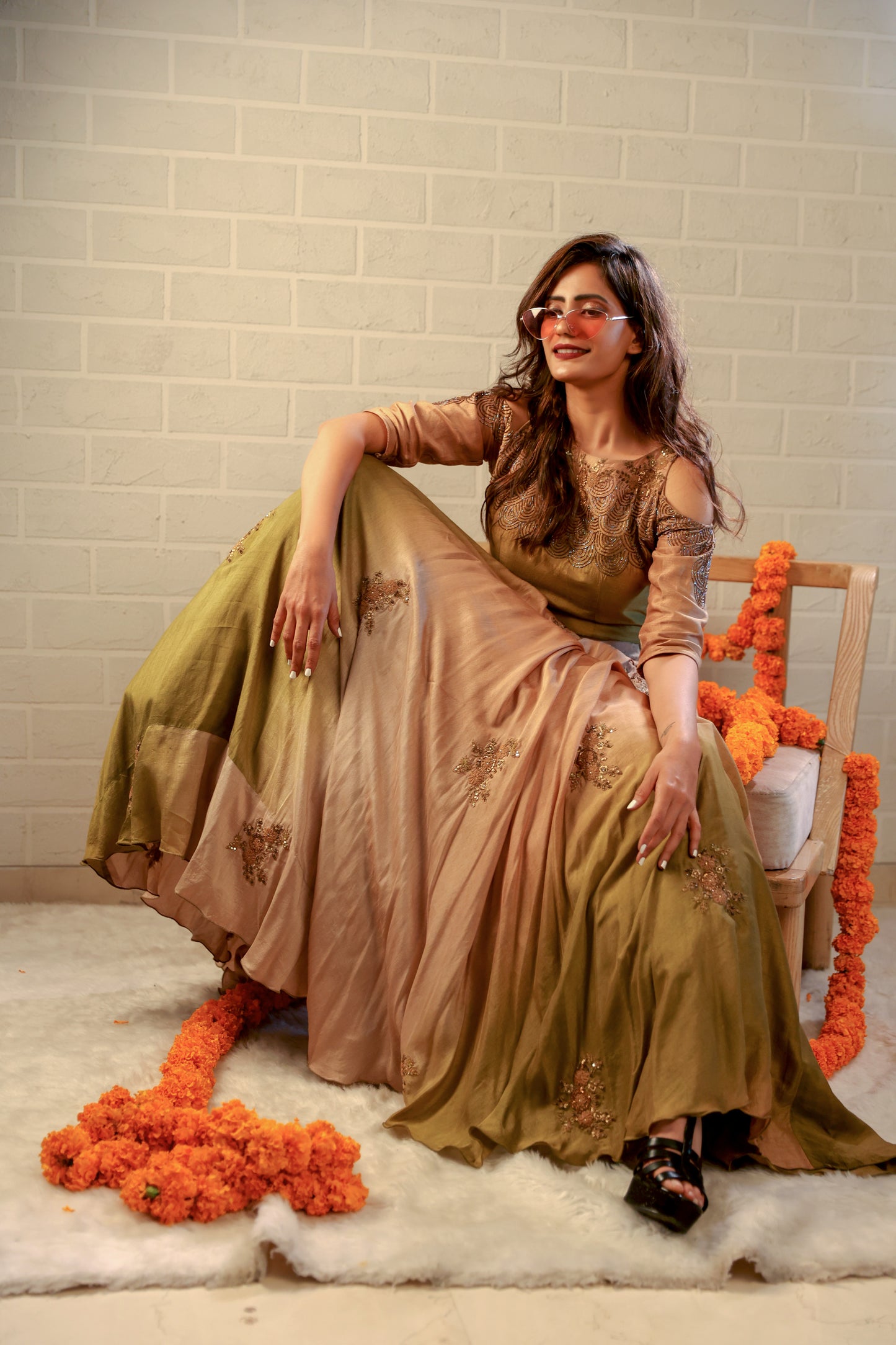Olive & Gold Skirt Set