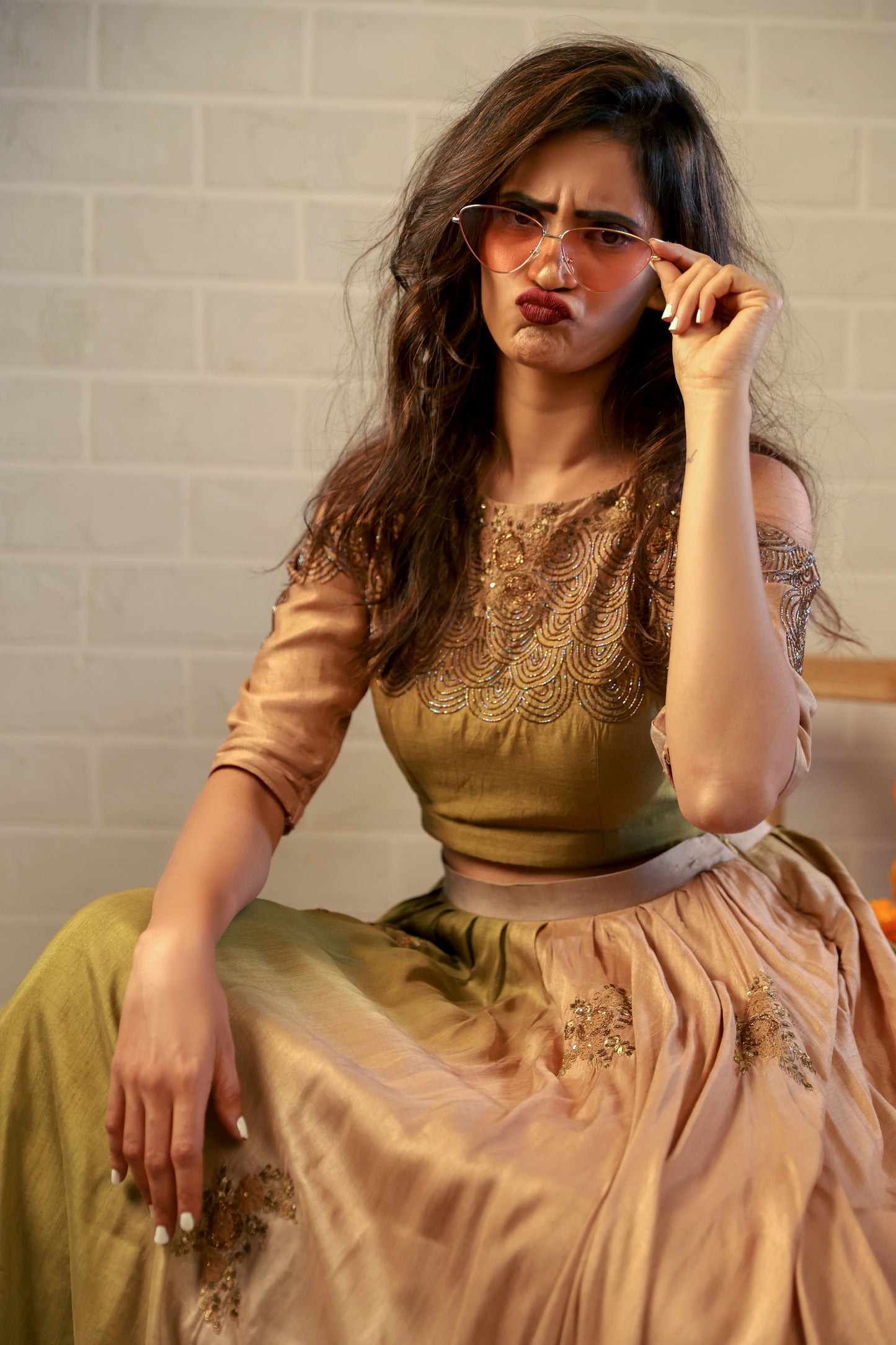 Olive & Gold Skirt Set