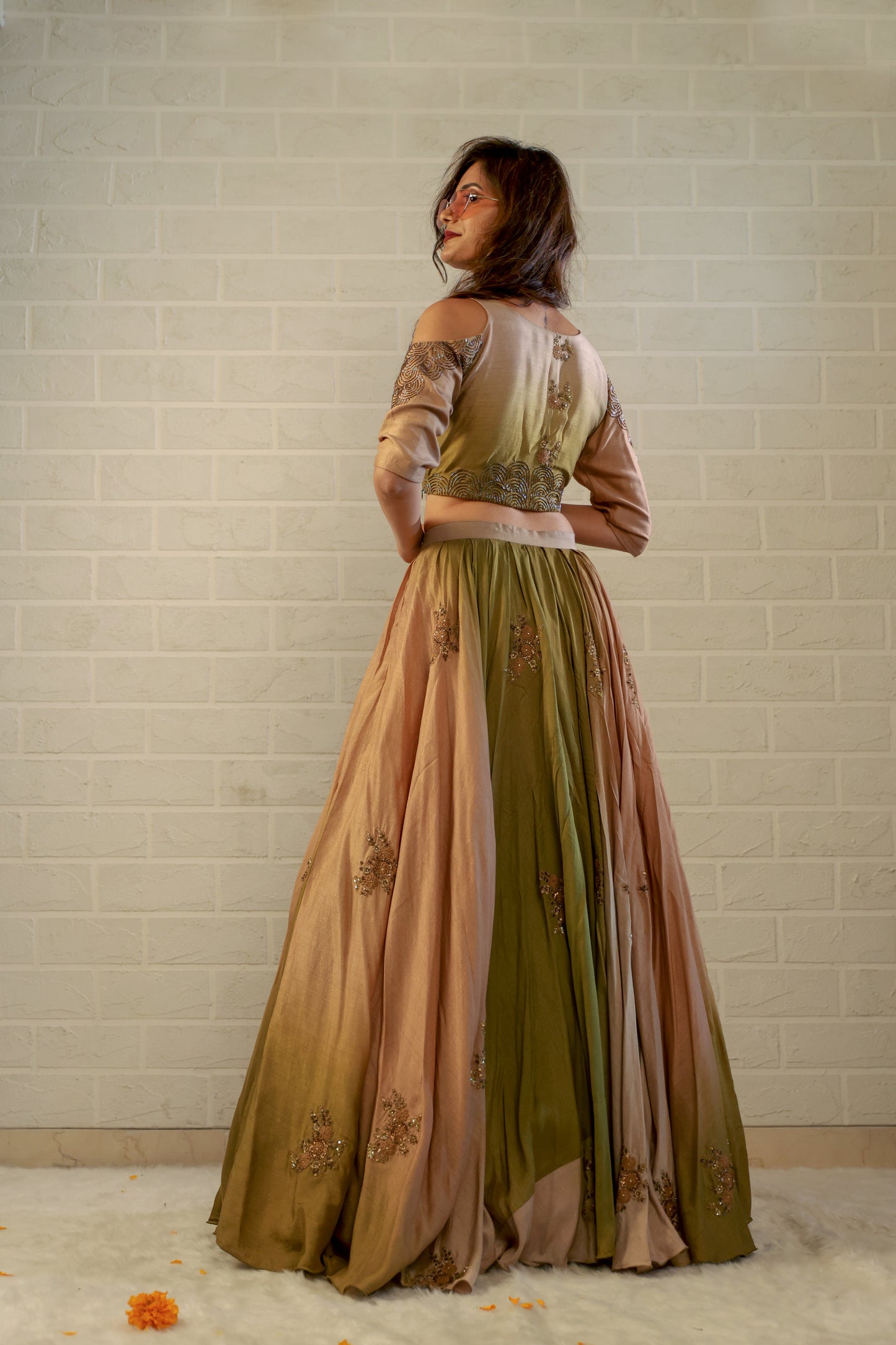 Olive & Gold Skirt Set