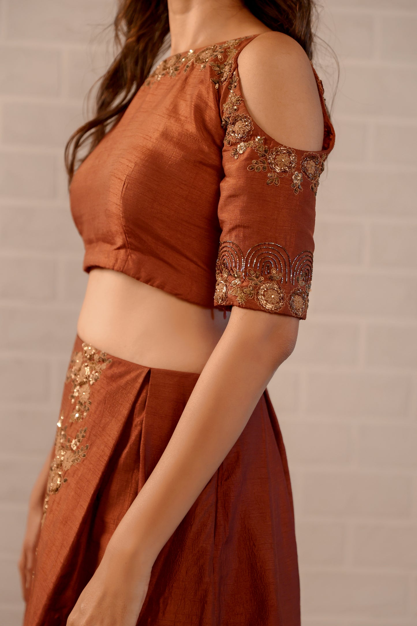 Rust Crop Lehanga Set