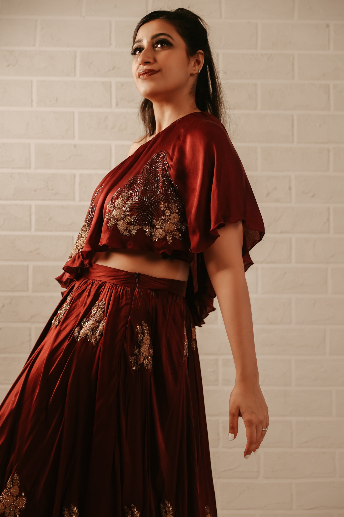 Red Wine Flowy Skirt Set