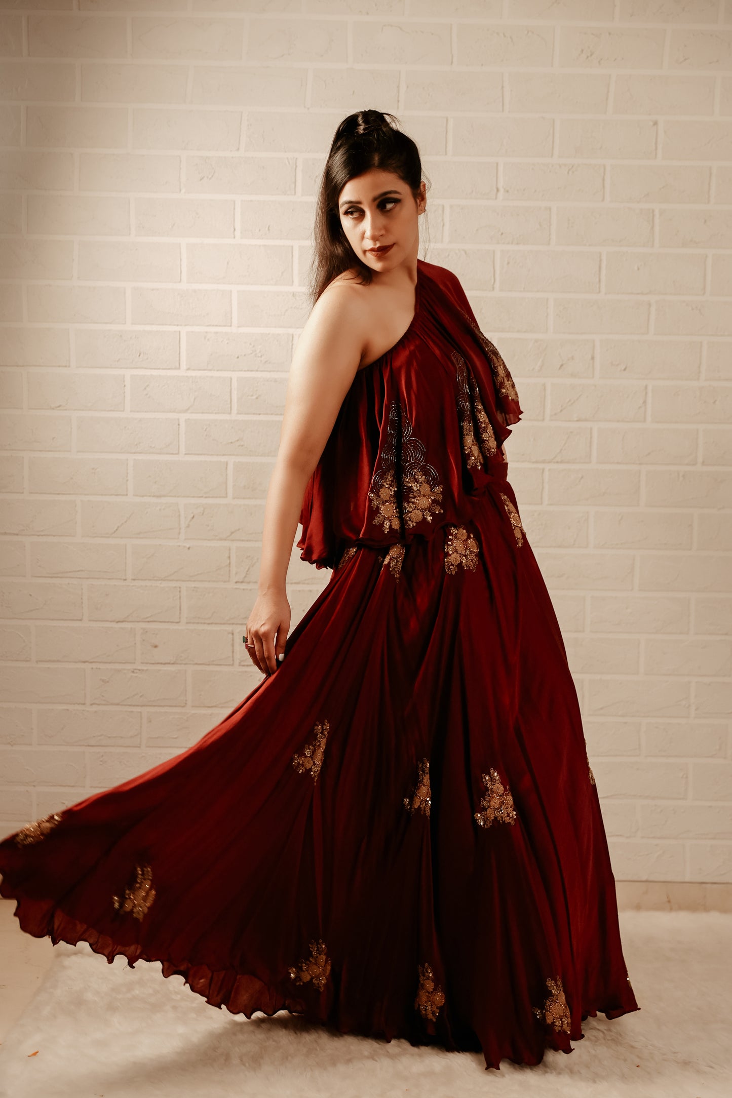 Red Wine Flowy Skirt Set