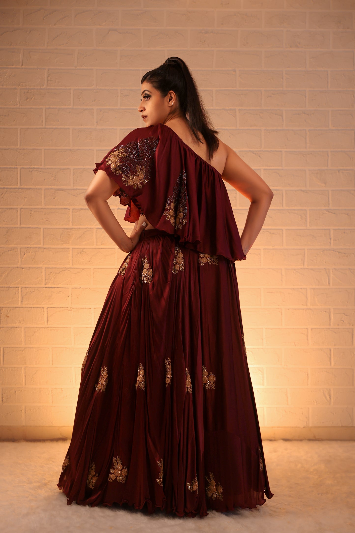 Red Wine Flowy Skirt Set
