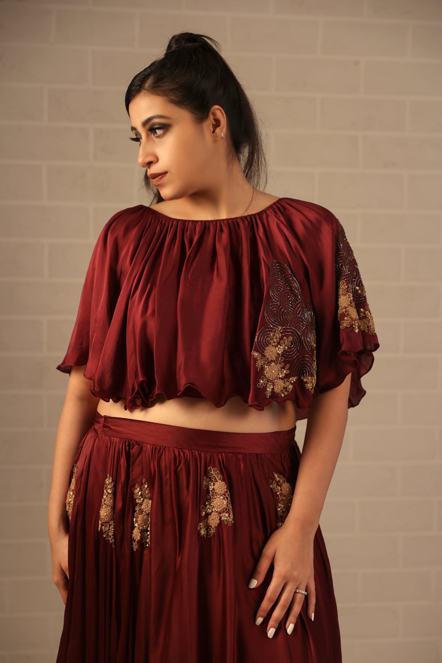 Red Wine Flowy Skirt Set