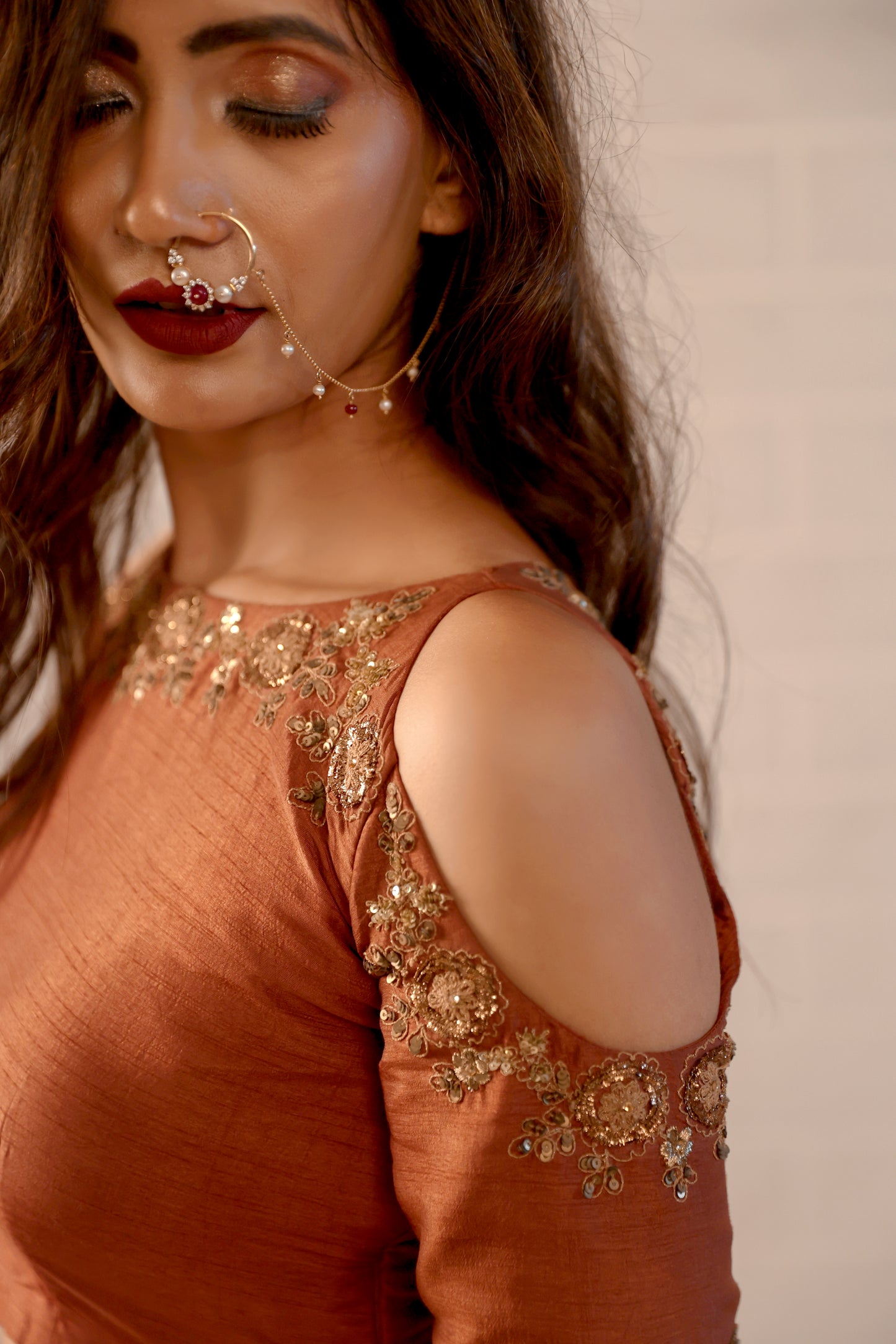 Rust Crop Lehanga Set