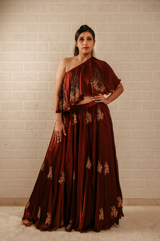 Red Wine Flowy Skirt Set